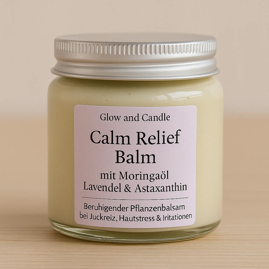 Naturkosmetikbalsam Calm Relief Balm im Glastiegel bei Juckreiz & Hautstress – handgemacht von Glow and Candle
