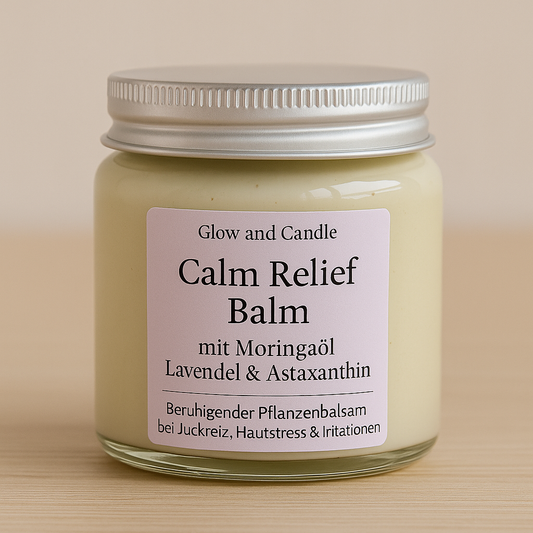 Naturkosmetikbalsam Calm Relief Balm im Glastiegel bei Juckreiz & Hautstress – handgemacht von Glow and Candle